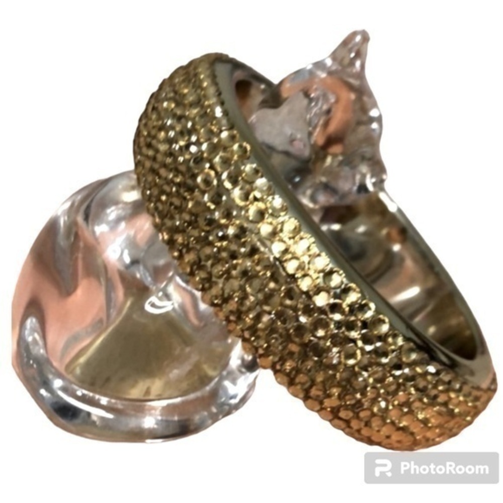 Vintage Gem Sparkle Gold Color Thick Chunky Band Bracelet